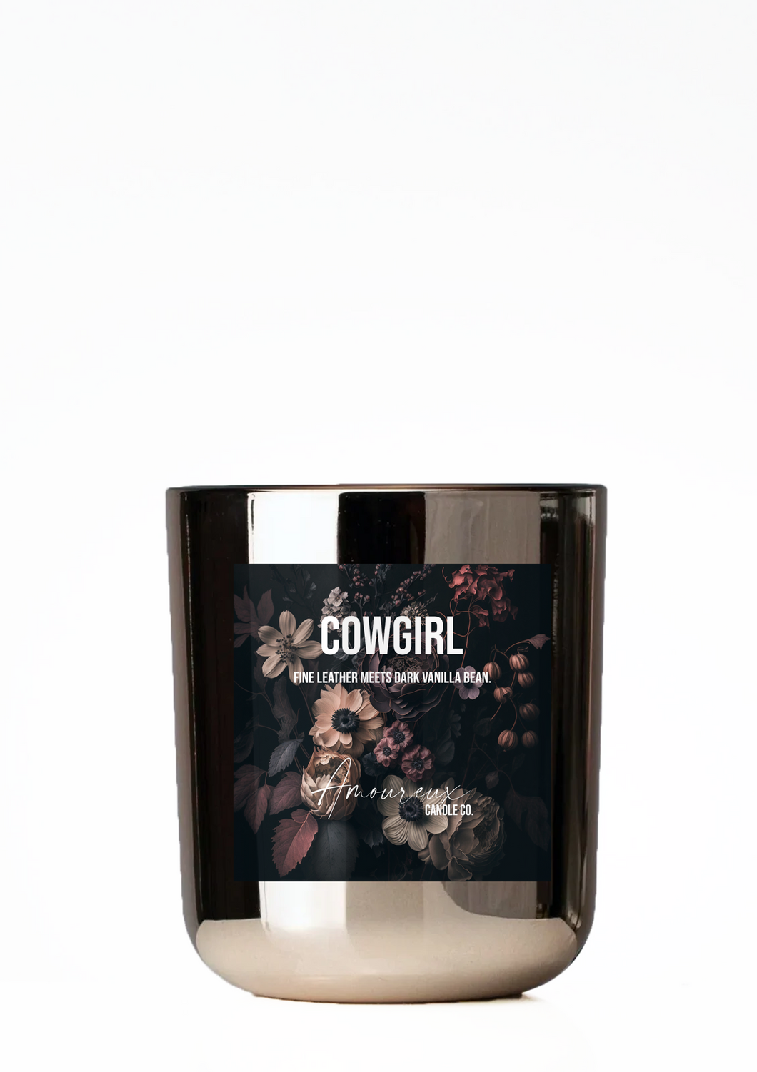 Cowgirl, The Minimalist Vessel, Luxe Rose Gold, 15oz Candle, Fine Leather Meets Dark Vanilla Bean