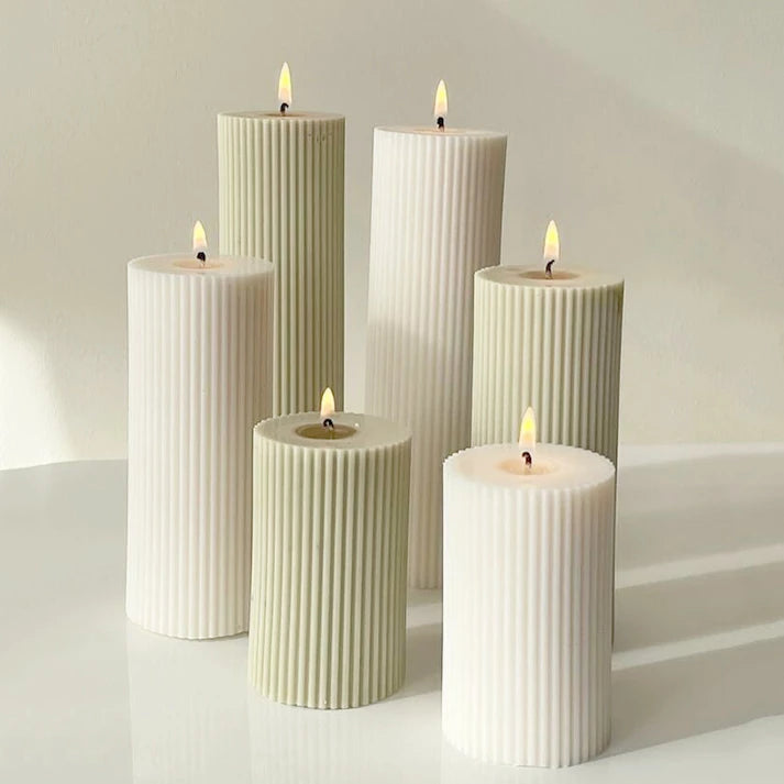 Elegant Aesthetic Ribbed Pillar Candles